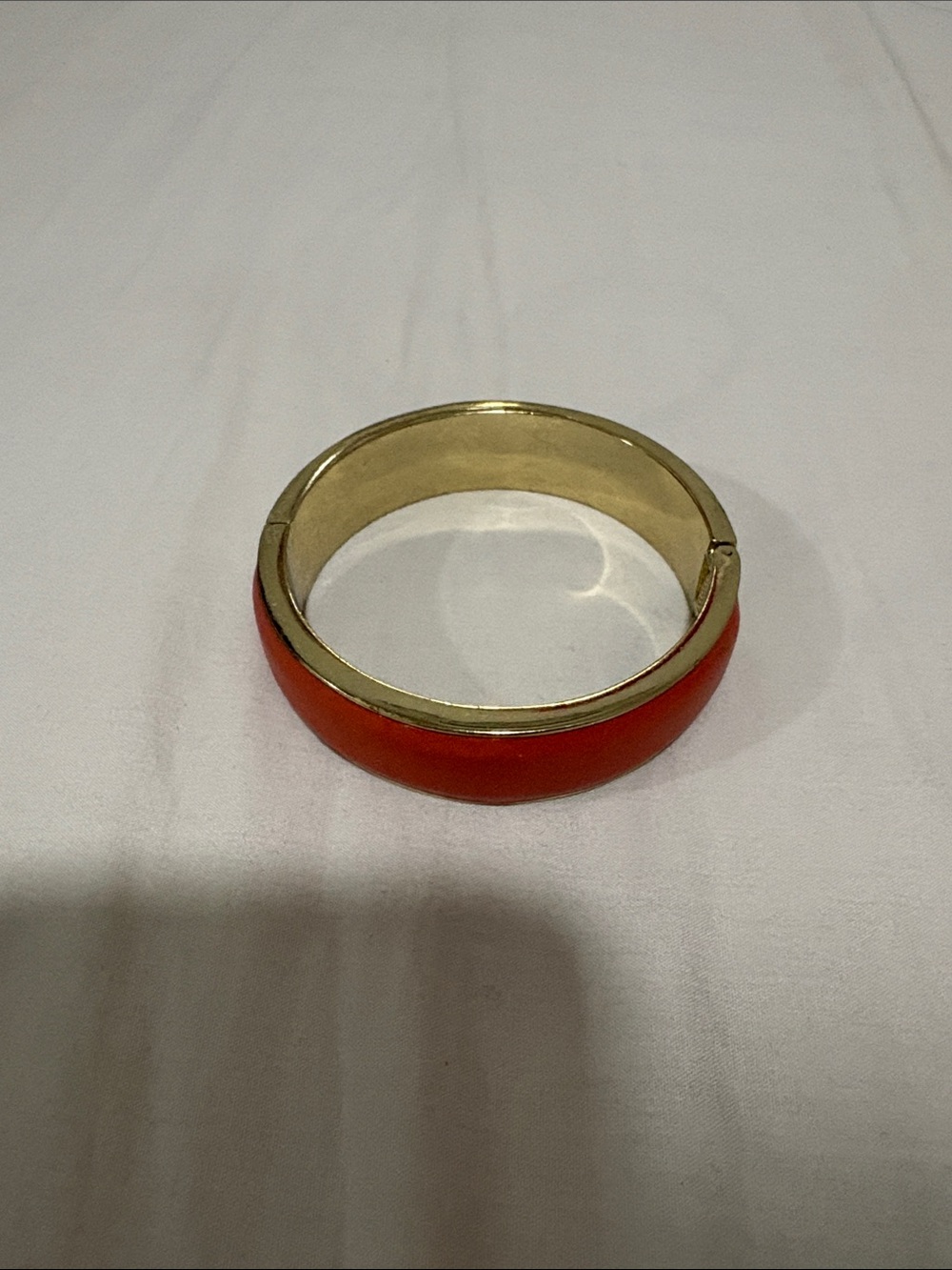 Gold-Tone Orange Enamel Hinged Bangle Bracelet